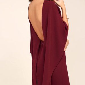 Burgundy Backless Cape Dress